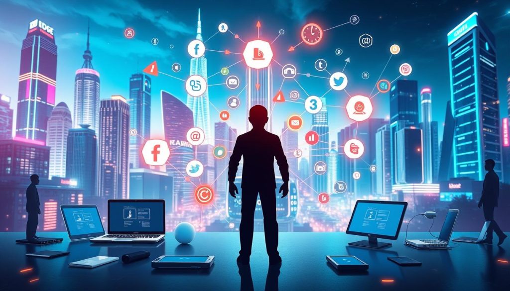 A dynamic, visually engaging scene depicting the concept of content syndication. In the foreground, a central figure representing a content creator or publisher, surrounded by various digital devices and platforms - laptops, smartphones, social media icons, and content syndication channels. The middle ground showcases a web of interconnected arrows, lines, and icons symbolizing the flow of content across different channels and platforms. The background features a vibrant, futuristic cityscape with towering skyscrapers, neon lights, and a sense of digital connectivity. The overall atmosphere is one of energy, innovation, and the power of content distribution and amplification. A dynamic, visually engaging scene depicting the concept of content syndication. In the foreground, a central figure representing a content creator or publisher, surrounded by various digital devices and platforms - laptops, smartphones, social media icons, and content syndication channels. The middle ground showcases a web of interconnected arrows, lines, and icons symbolizing the flow of content across different channels and platforms. The background features a vibrant, futuristic cityscape with towering skyscrapers, neon lights, and a sense of digital connectivity. The overall atmosphere is one of energy, innovation, and the power of content distribution and amplification.